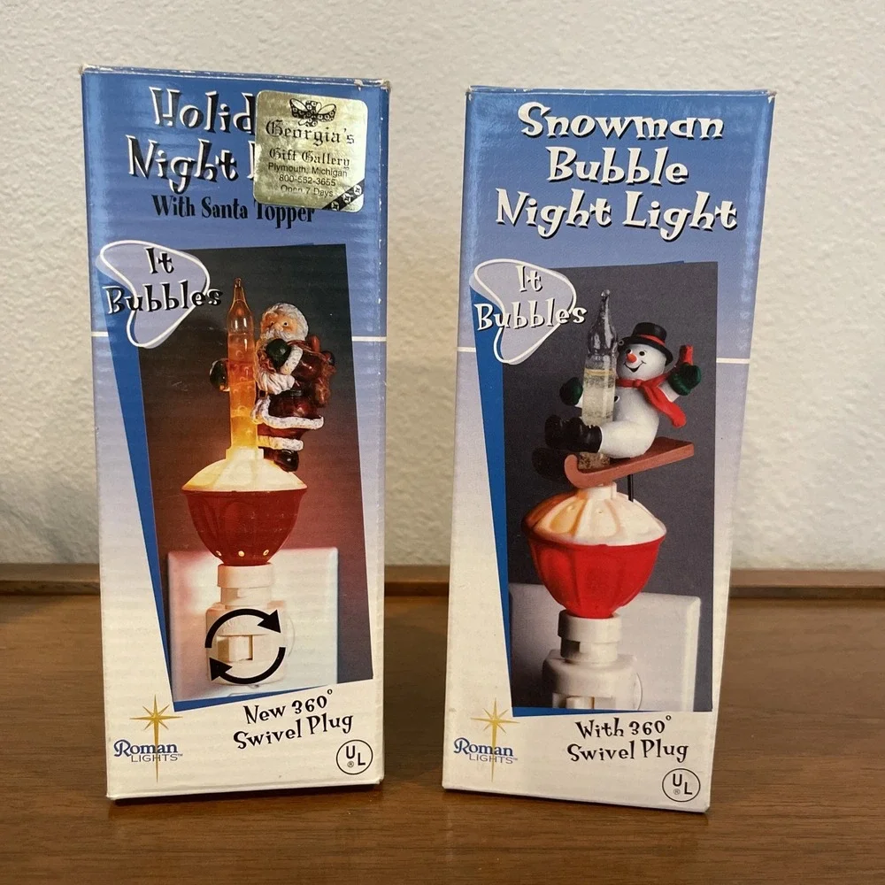Qty 2 Roman Inc Vintage Holiday‎ Night Lights Tested Works Great-Snowman & Santa